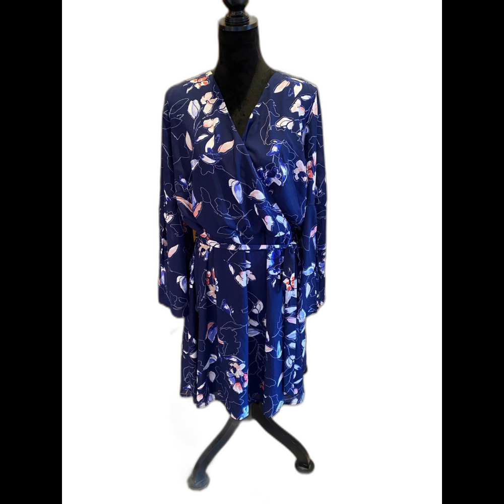 Westport‎ Wrap Dress Plus Size 22 Navy  Elastic Waist & Long Sleeves Flattering